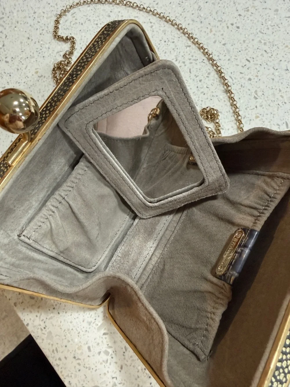 Brahmin Blue Croc-Print Box Clutch with Gold Hardware - Picture 5 of 7